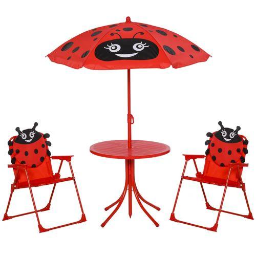 Kids Folding Picnic Table Chair Set Ladybug Pattern Outdoor by Unbranded