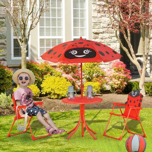 Kids Folding Picnic Table Chair Set Ladybug Pattern Outdoor by Unbranded