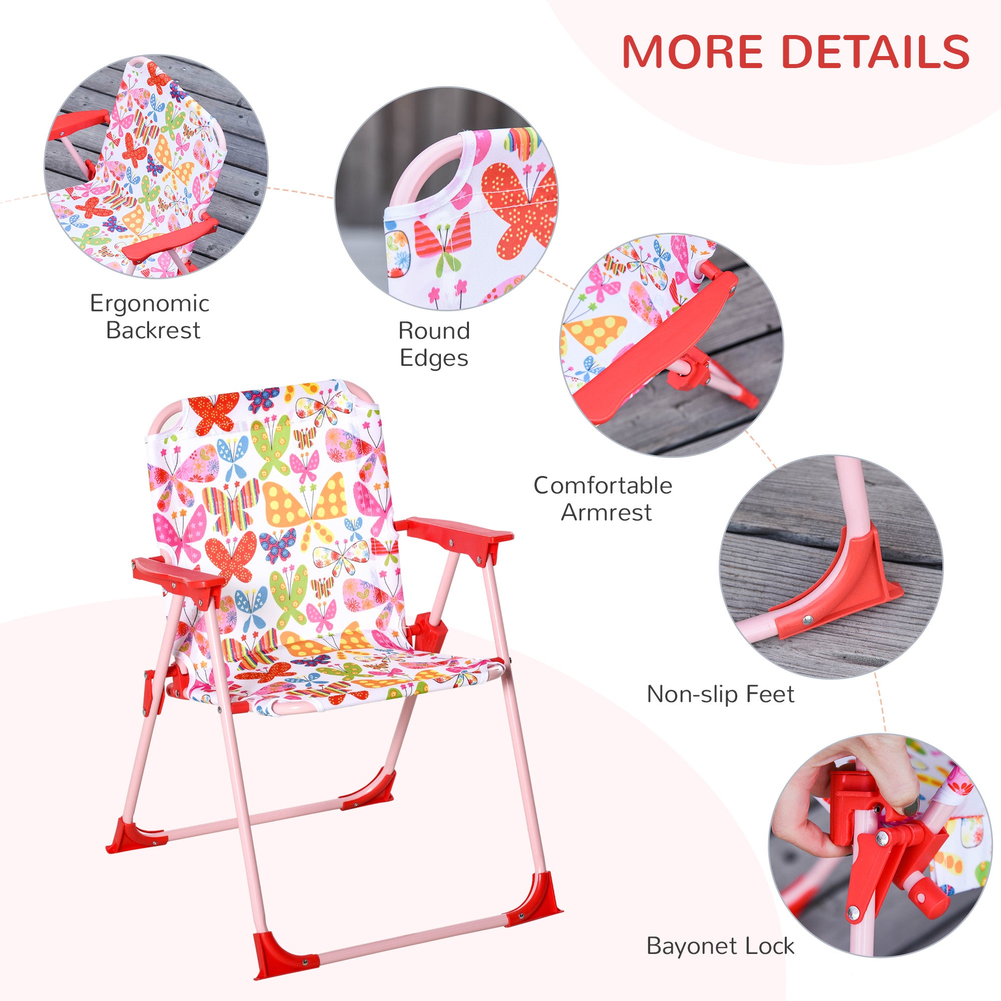 Outsunny Kids Folding Picnic Table Chair Set Butterfly Pattern Outdoor Parasol - Picnic Tables from Unbranded