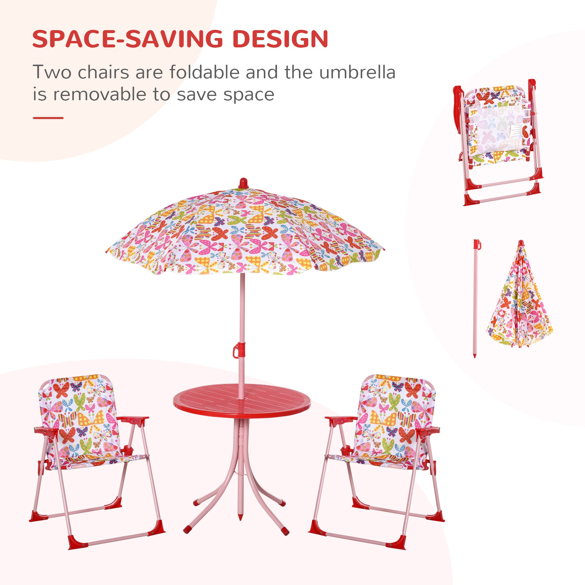 Outsunny Kids Folding Picnic Table Chair Set Butterfly Pattern Outdoor Parasol - Picnic Tables from Unbranded