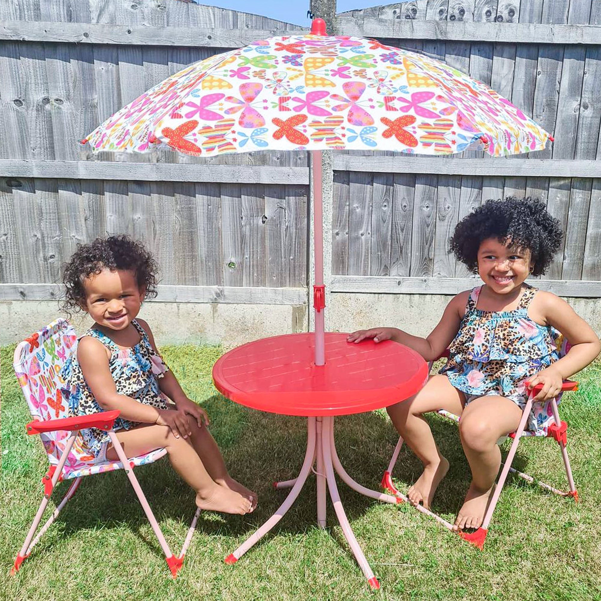 Outsunny Kids Folding Picnic Table Chair Set Butterfly Pattern Outdoor Parasol - Picnic Tables from Unbranded