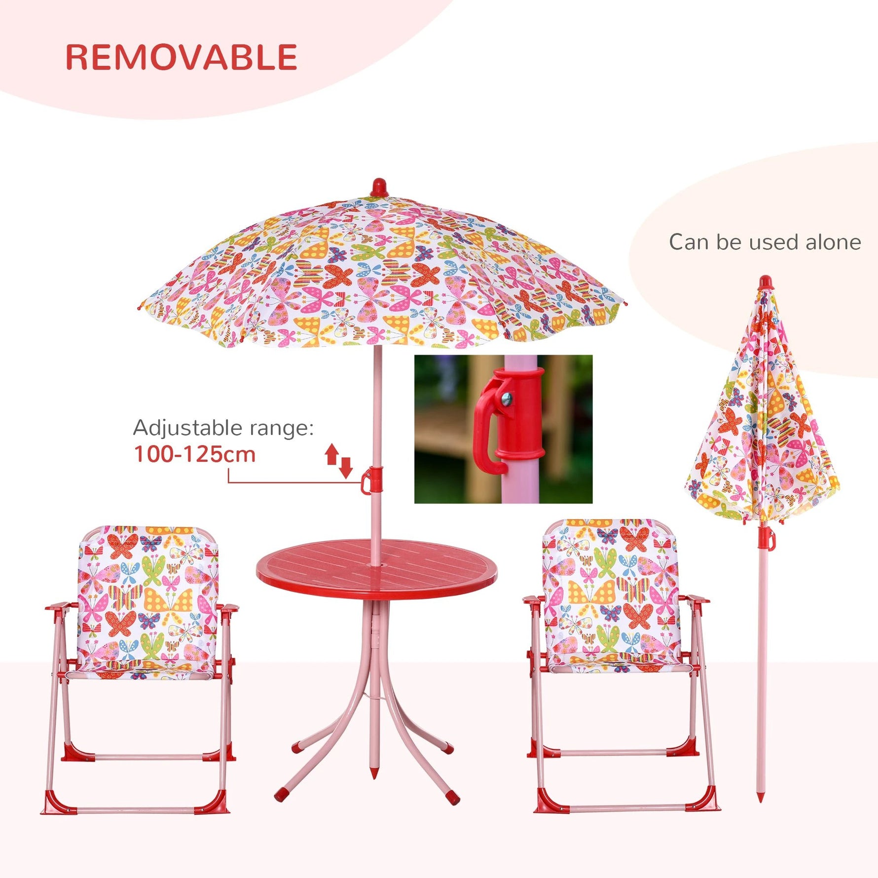 Unbranded Outsunny Kids Folding Picnic Table Chair Set Butterfly Pattern Outdoor Parasol - Picnic Tables