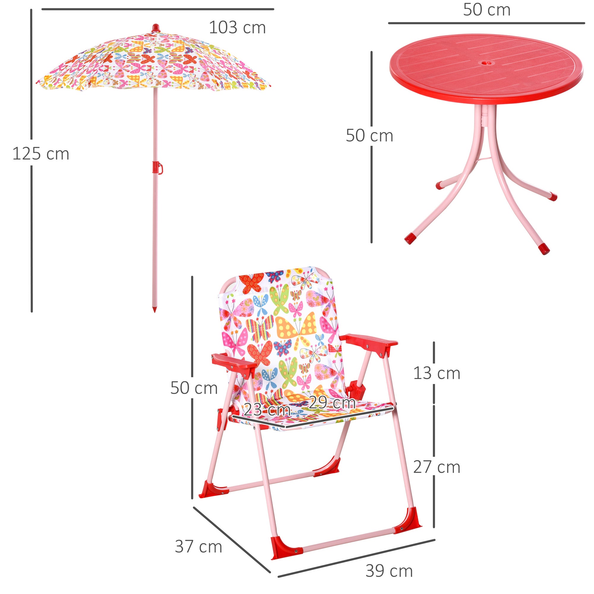 Outsunny Kids Folding Picnic Table Chair Set Butterfly Pattern Outdoor Parasol - Picnic Tables from Unbranded