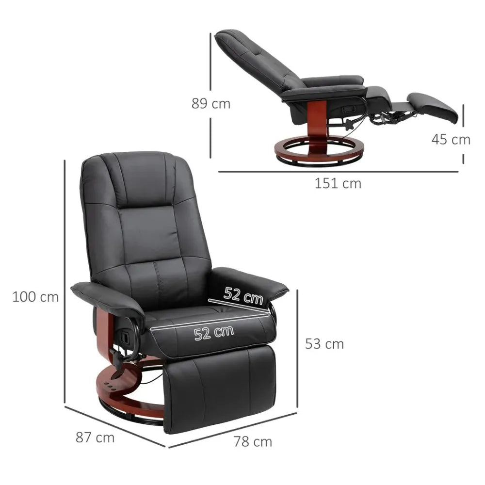 Ergonomic Recliner Sofa Chair PU Leather Armchair Lounger with Footrest, Black - Recliner from Unbranded