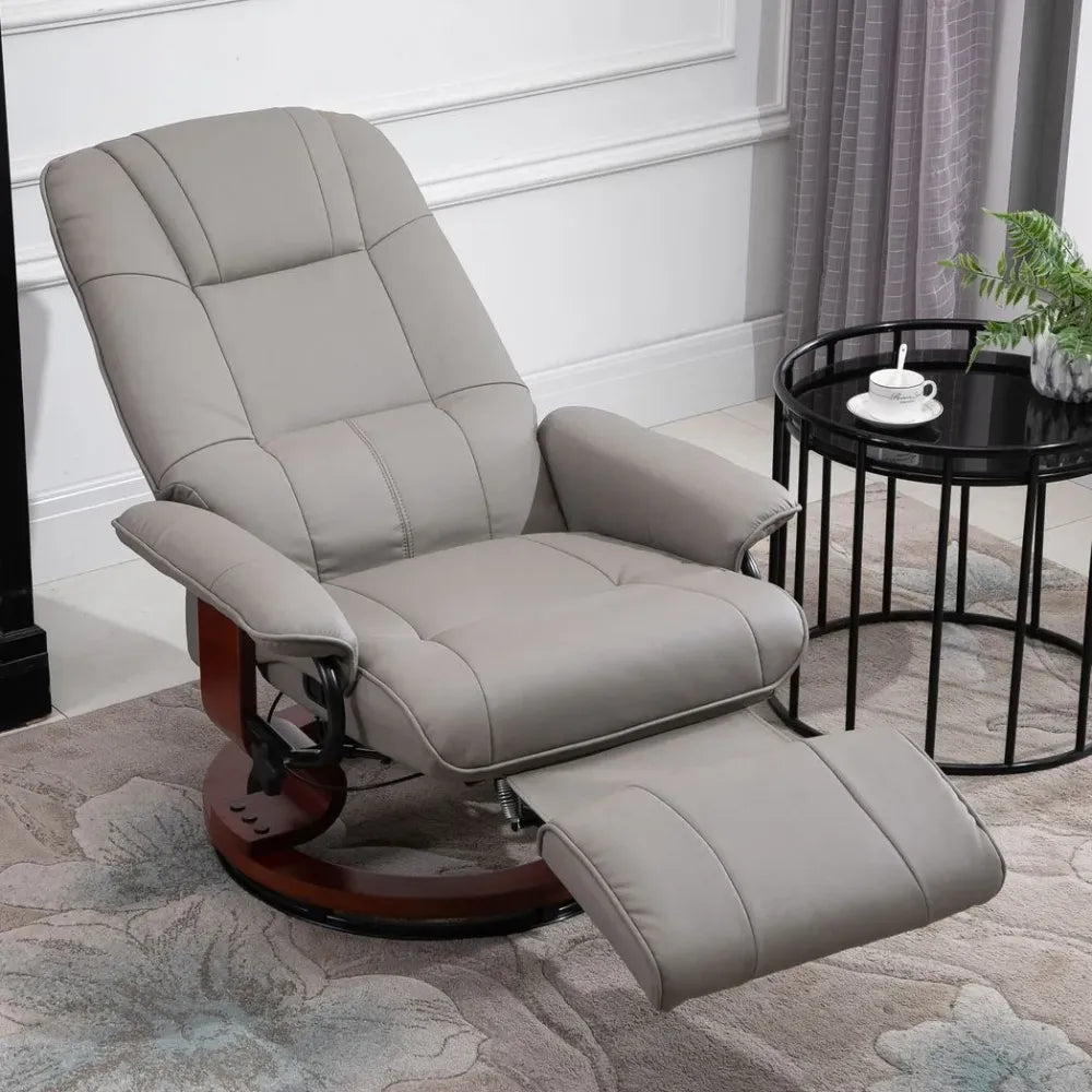 Ergonomic Recliner Sofa Chair PU Leather Armchair Lounger with Footrest, Grey - Recliner from Unbranded