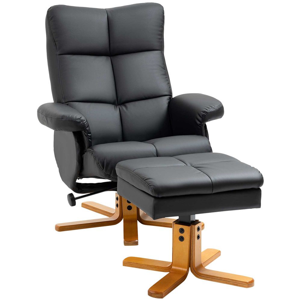 Faux Leather Recliner Chair with Ottoman Footrest Storage Space Black - Recliner from Unbranded