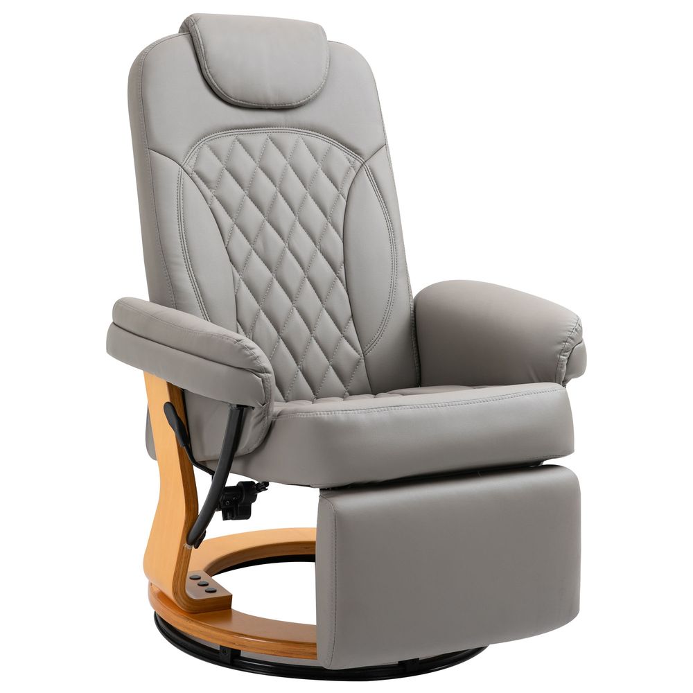 PU Recliner Lounge Chair with Footrest Headrest Wood Base for Home Office Grey - Recliner from Unbranded