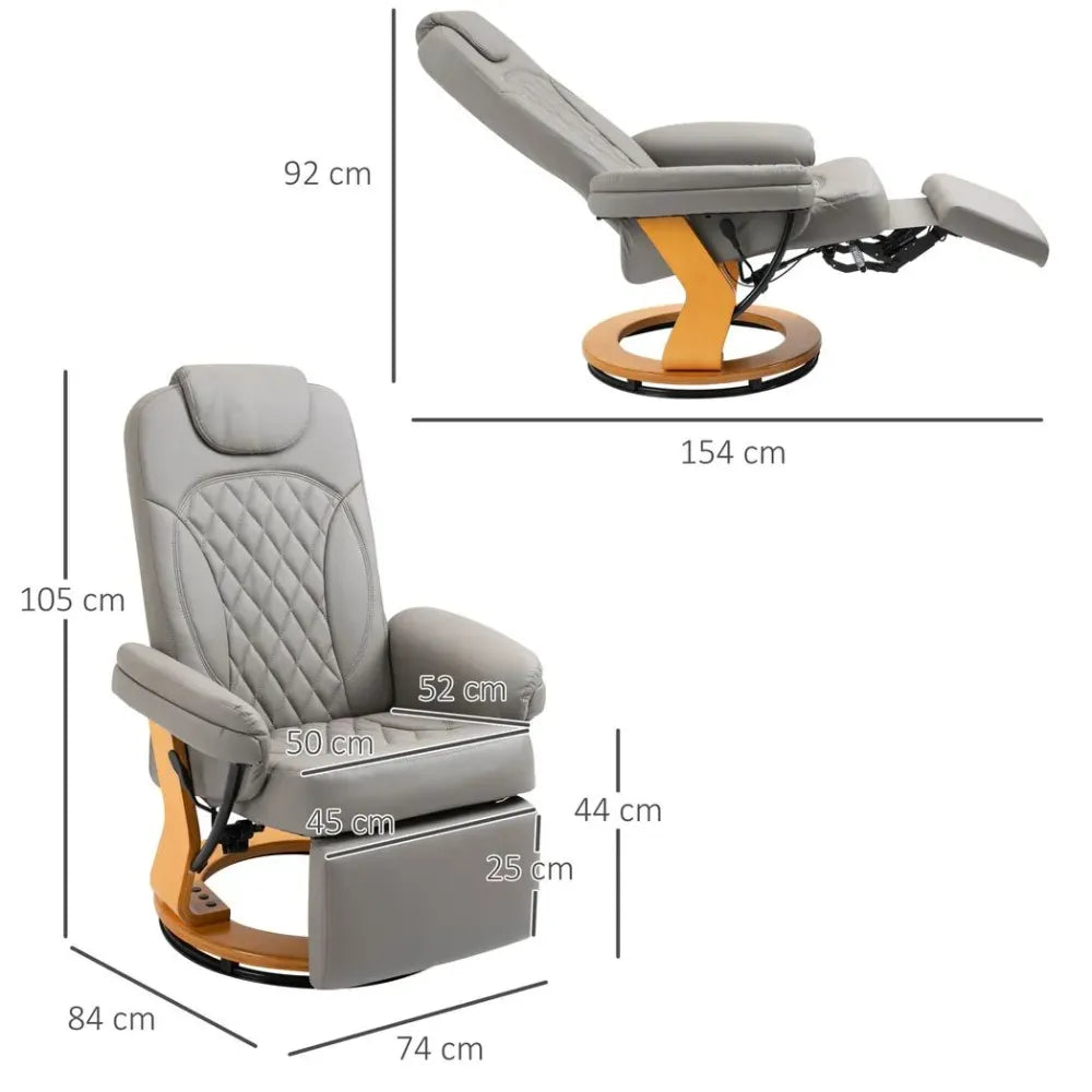 PU Recliner Lounge Chair with Footrest Headrest Wood Base for Home Office Grey - Recliner from Unbranded