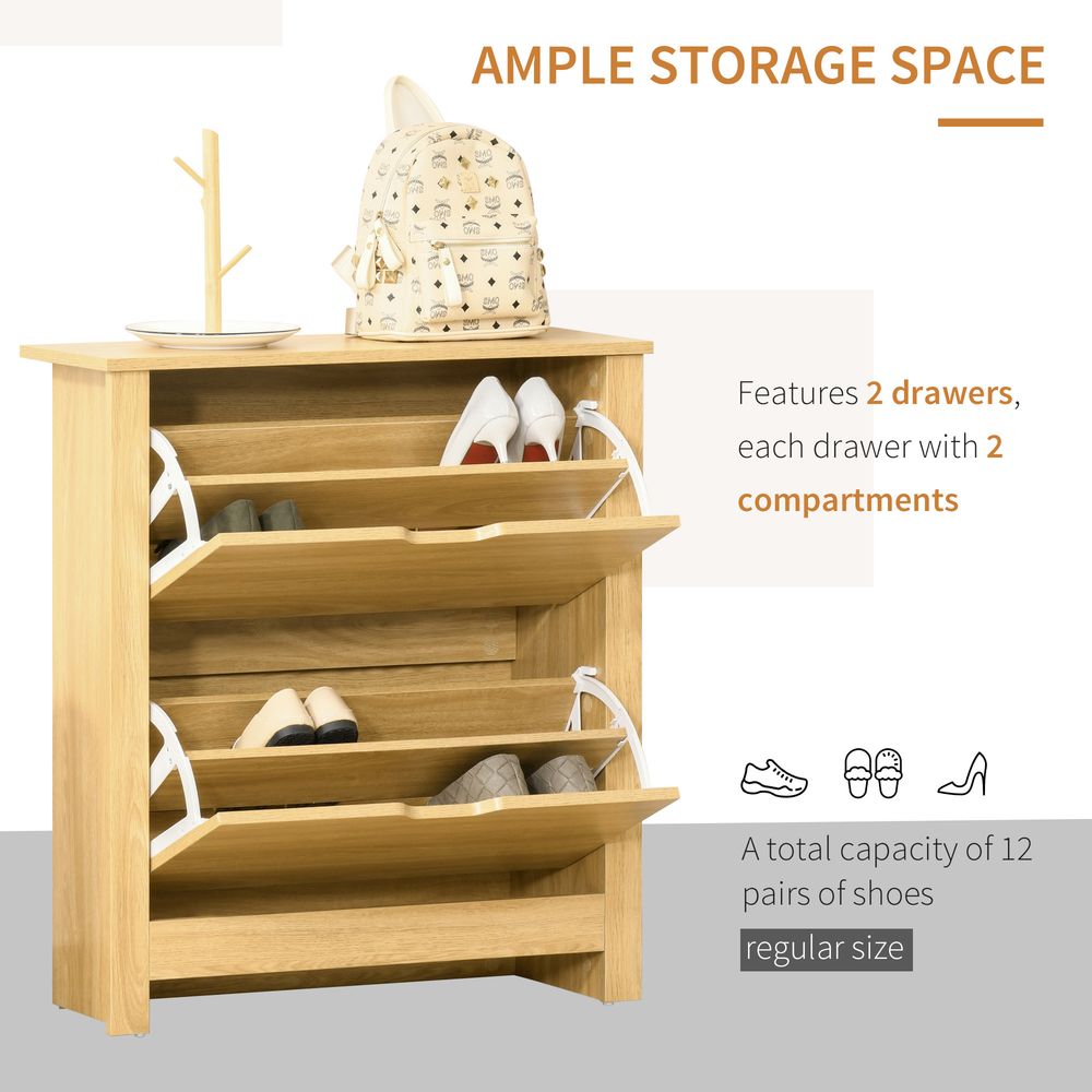 12-Shoe Storage Cabinet 4 Shelves 2 Drawers Tabletop 4 Legs Brown - Shoe Storage from Unbranded