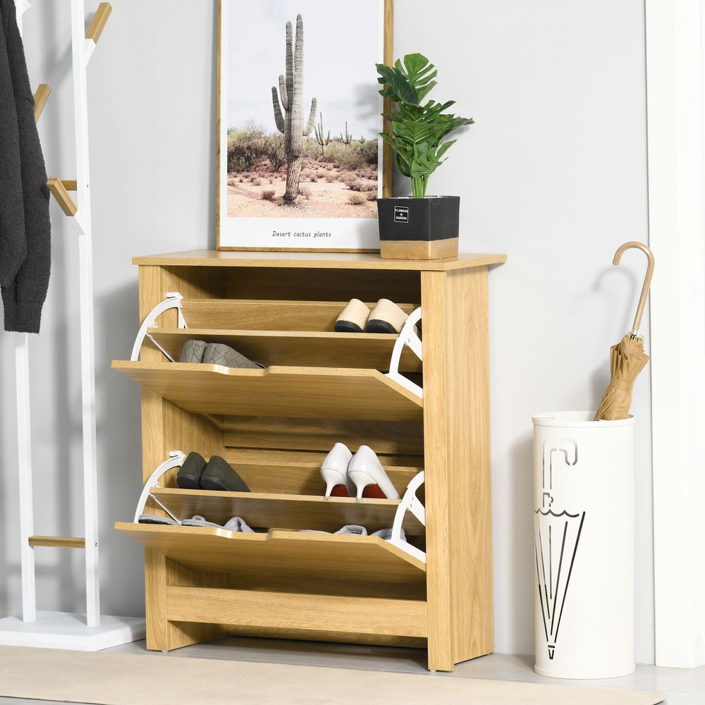 12-Shoe Storage Cabinet 4 Shelves 2 Drawers Tabletop 4 Legs Brown - Shoe Storage from Unbranded