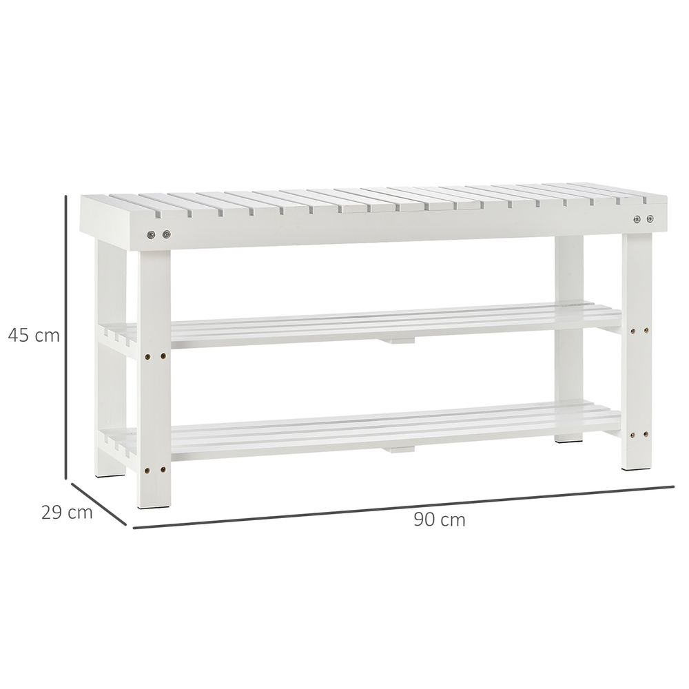 3-Tier Open Shoe Rack Hidden Storage Wood Frame Wide Shelves White - Shoe Storage from Unbranded