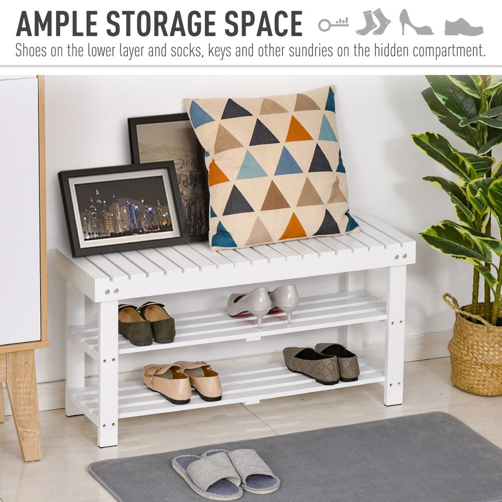 3-Tier Open Shoe Rack Hidden Storage Wood Frame Wide Shelves White - Shoe Storage from Unbranded