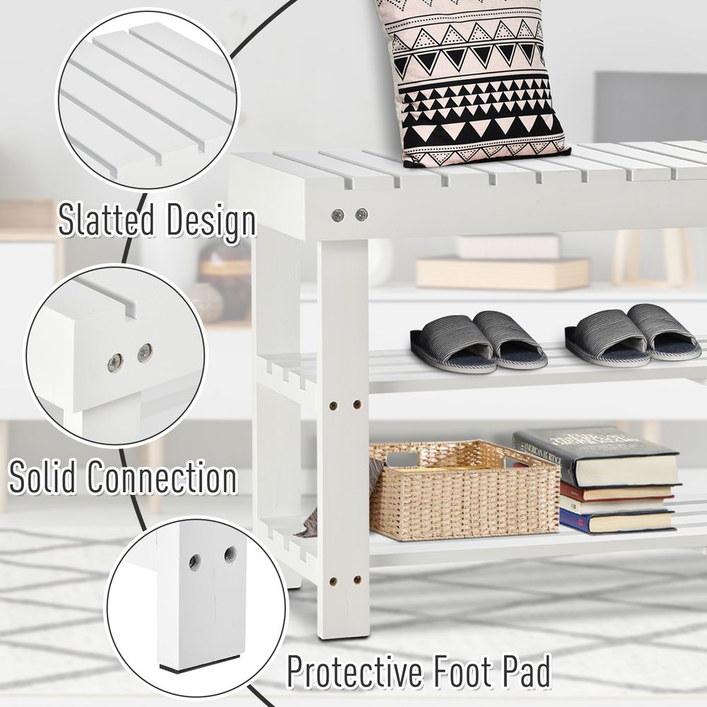 3-Tier Open Shoe Rack Hidden Storage Wood Frame Wide Shelves White - Shoe Storage from Unbranded