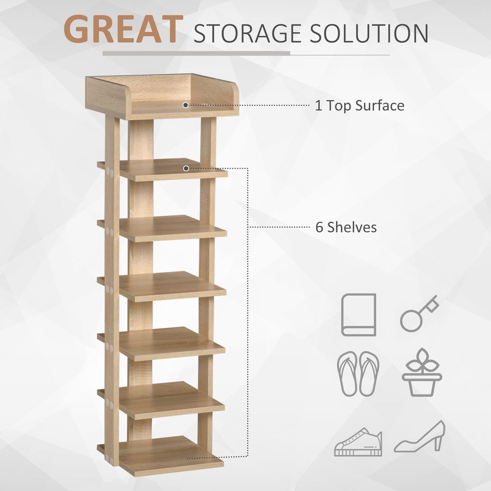 7 Tier Shoe Rack Organizer Storage Shelf Wooden Display Cabinet Oak - Shoe Storage from Unbranded