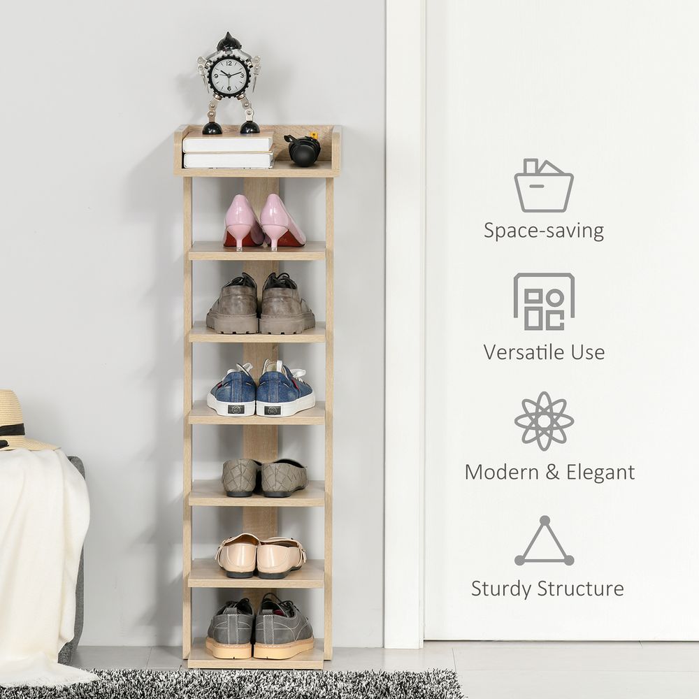 7 Tier Shoe Rack Organizer Storage Shelf Wooden Display Cabinet Oak - Shoe Storage from Unbranded