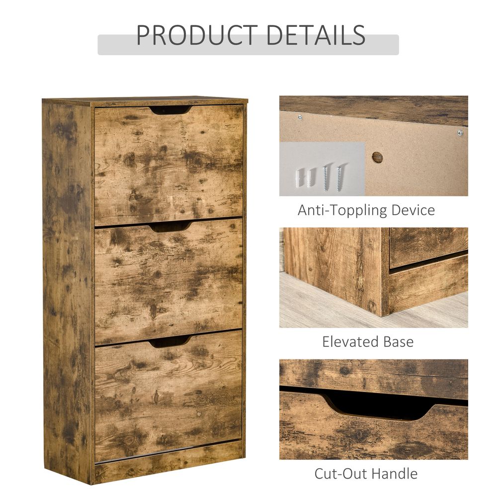 Shoe Cabinet Entryway Rack with 3 Flip Drawers Adjustable for 18 Pairs - Shoe Storage from Unbranded