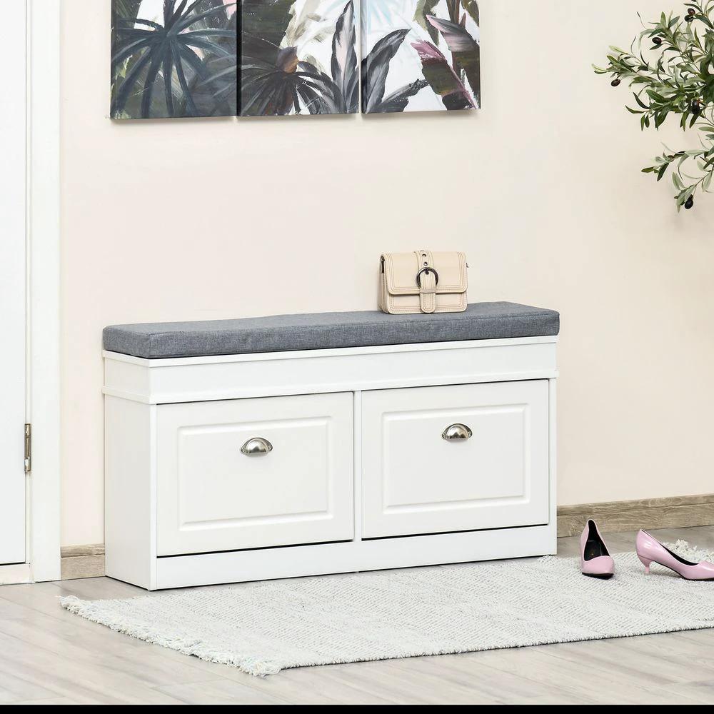 Unbranded Shoe Storage Bench with Seat Cushion Cabinet Organizer with 2 Drawers - Uncategorized Shoe Storage