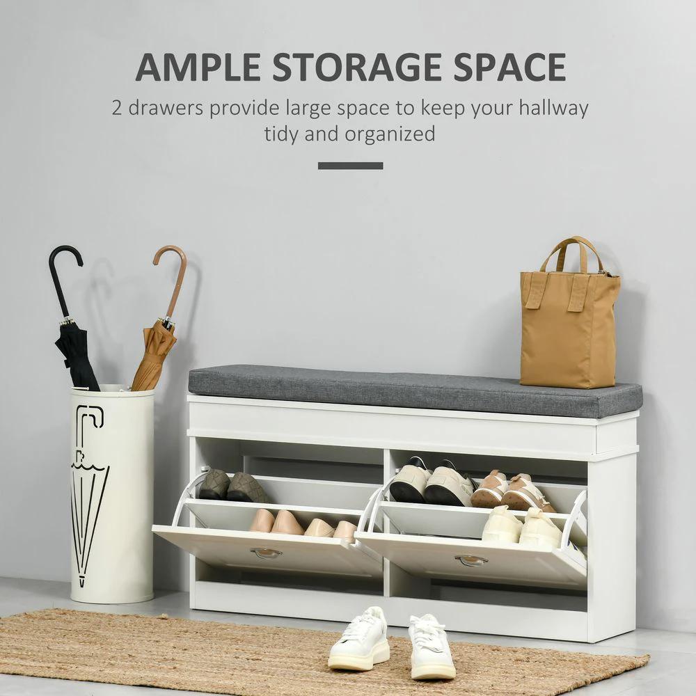 Unbranded Shoe Storage Bench with Seat Cushion Cabinet Organizer with 2 Drawers - Uncategorized Shoe Storage