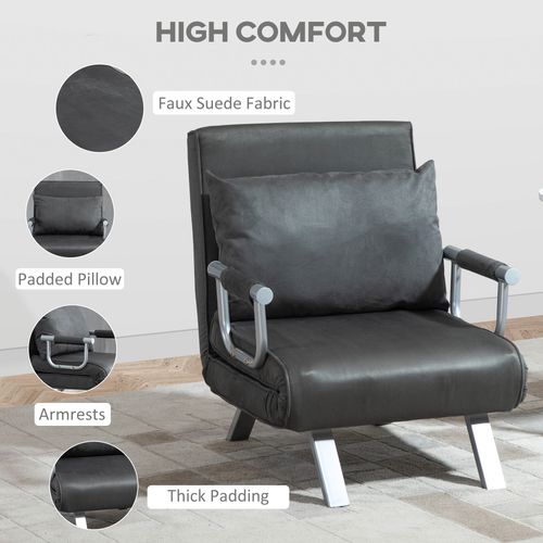 Sofa Bed Foldable Portable Armchair Sleeper Lounge  Pillow Dark Grey - Sofa Bed from Unbranded