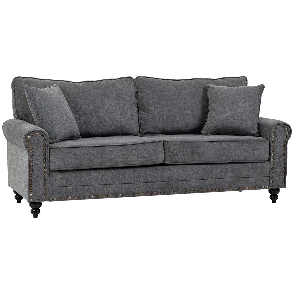 2 Seater Sofas Fabric Sofa with Nailhead Trim Cushions and Throw Pillows Grey - Sofa from Unbranded