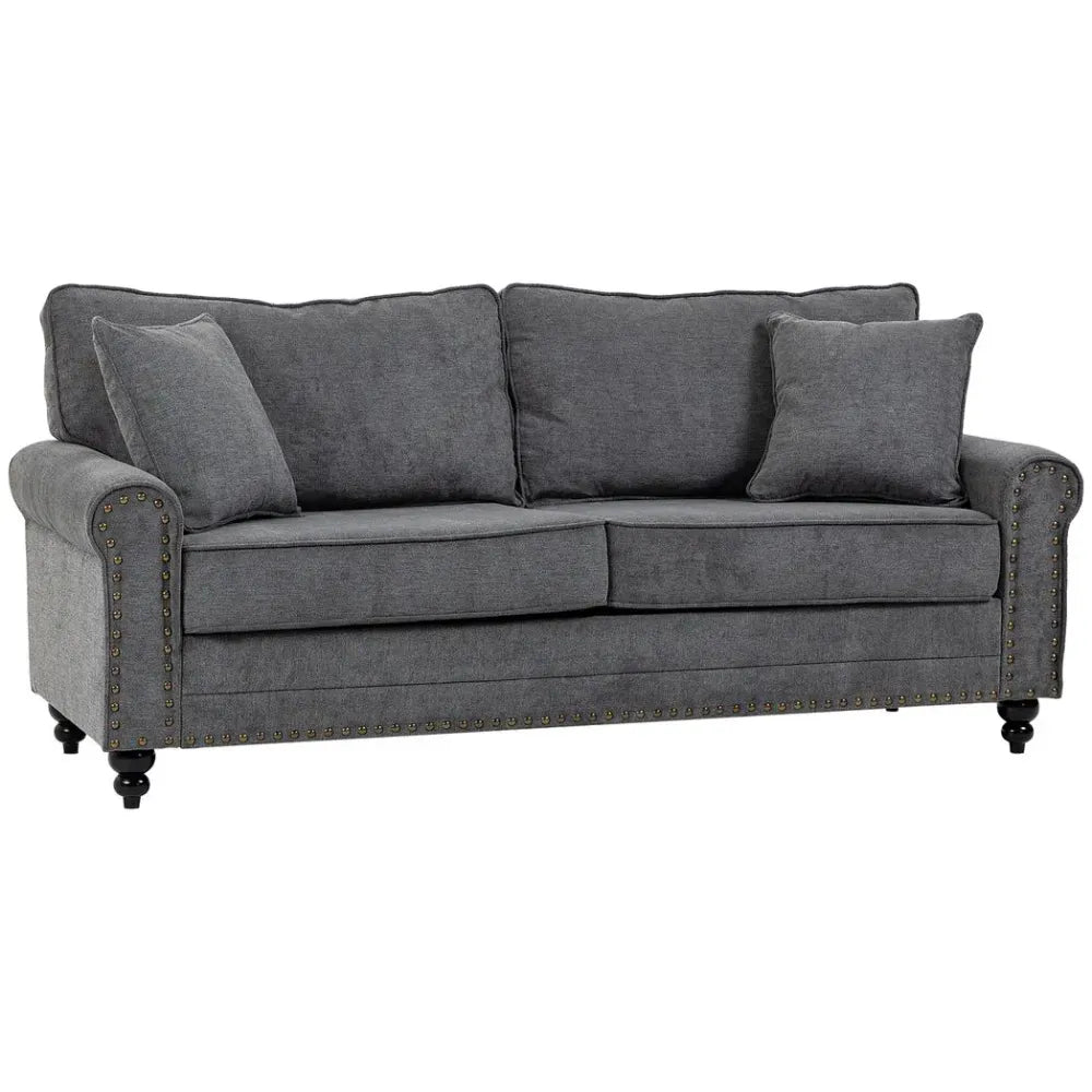 2 Seater Sofas Fabric Sofa with Nailhead Trim Cushions and Throw Pillows Grey - Sofa from Unbranded