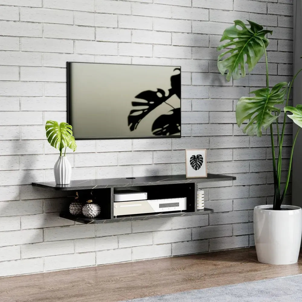 Floating TV Unit Stand Wall Mount Media Console with Storage Shelf, Black - TV Unit from Unbranded