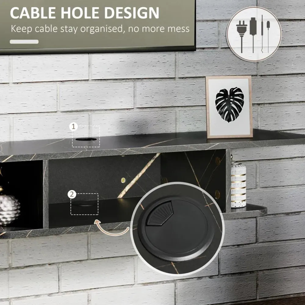 Floating TV Unit Stand Wall Mount Media Console with Storage Shelf, Black - TV Unit from Unbranded