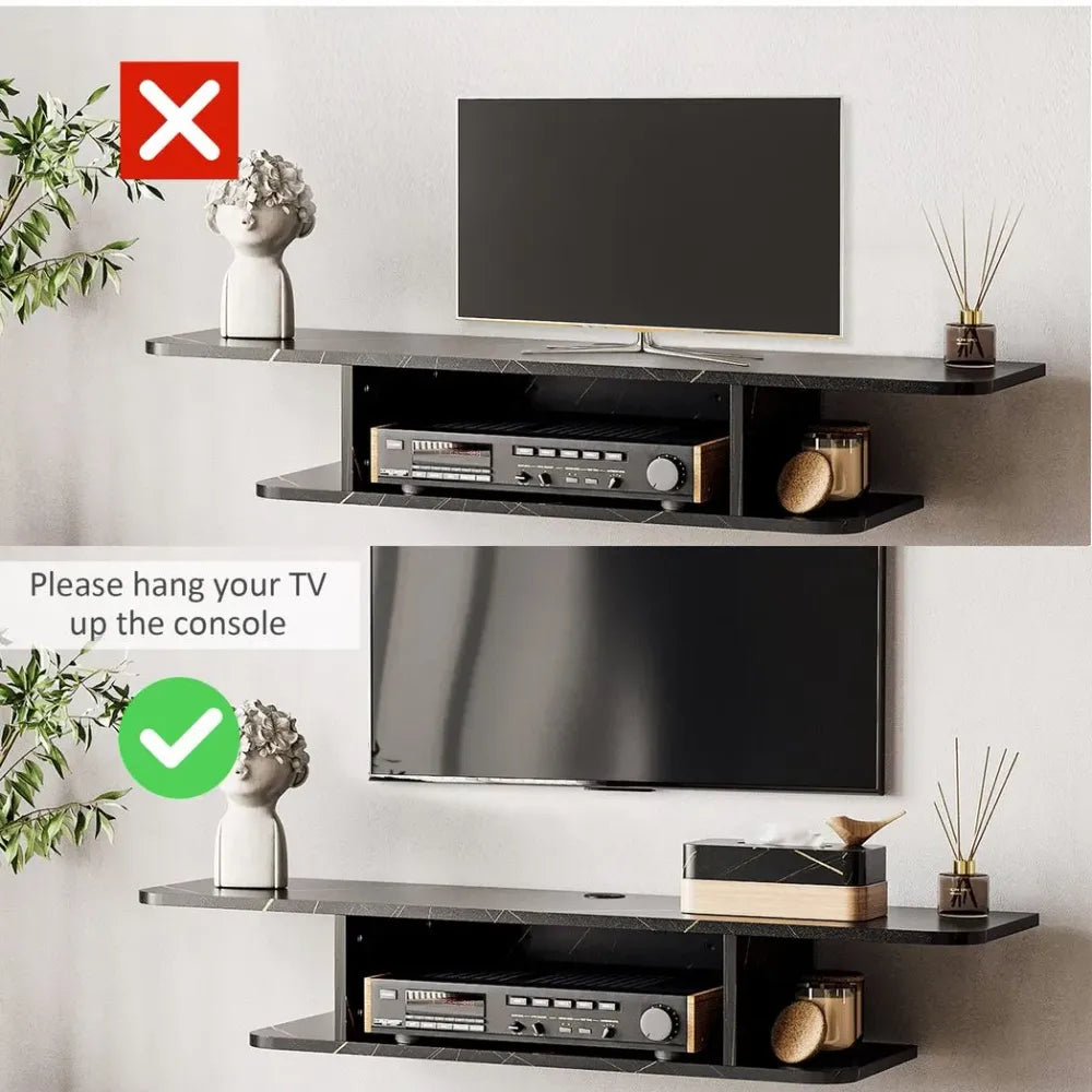 Floating TV Unit Stand Wall Mount Media Console with Storage Shelf, Black - TV Unit from Unbranded
