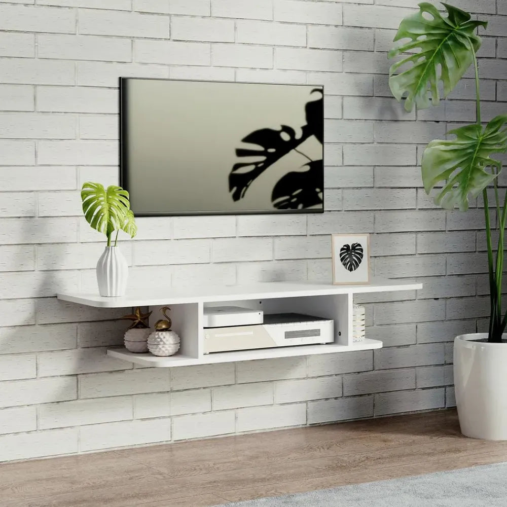 Floating TV Unit Stand Wall Mount Media Console with Storage Shelf, White - TV Unit from Unbranded