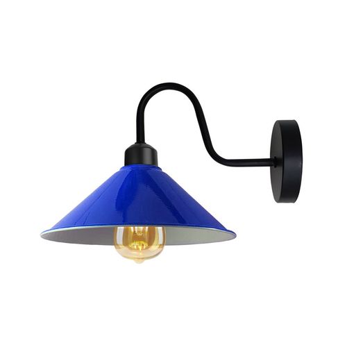 Navy Blue Wall Light Fixture,Black Wall Sconce E27 Base Socket Screw Type Wall Mounted Swan Neck Cone Shape Shade - Home Symphony