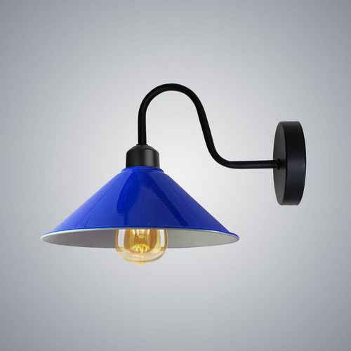 Navy Blue Wall Light Fixture,Black Wall Sconce E27 Base Socket Screw Type Wall Mounted Swan Neck Cone Shape Shade - Home Symphony