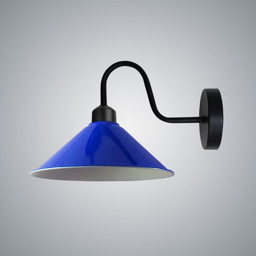 Navy Blue Wall Light Fixture,Black Wall Sconce E27 Base Socket Screw Type Wall Mounted Swan Neck Cone Shape Shade - Home Symphony