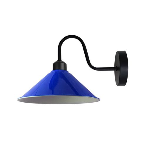 Navy Blue Wall Light Fixture,Black Wall Sconce E27 Base Socket Screw Type Wall Mounted Swan Neck Cone Shape Shade - Home Symphony