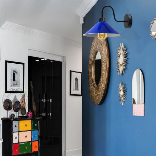 Navy Blue Wall Light Fixture,Black Wall Sconce E27 Base Socket Screw Type Wall Mounted Swan Neck Cone Shape Shade - Home Symphony