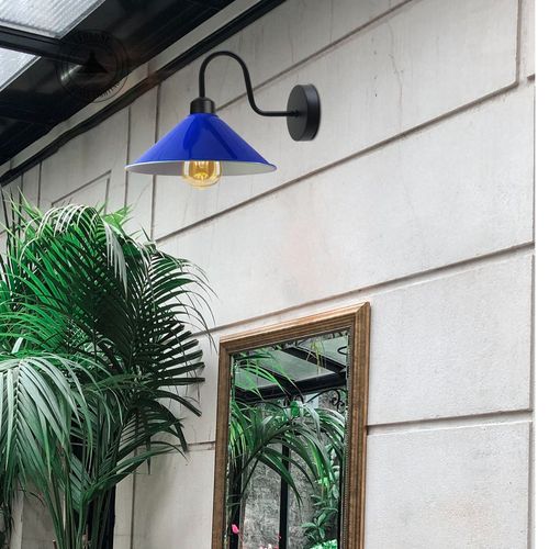 Navy Blue Wall Light Fixture,Black Wall Sconce E27 Base Socket Screw Type Wall Mounted Swan Neck Cone Shape Shade - Home Symphony