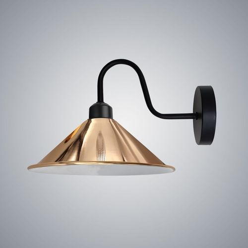 Rose Gold Wall Light Fixture,Black Wall Sconce E27 Base Socket Screw Type Wall Mounted Swan Neck Cone Shape Shade - Home Symphony