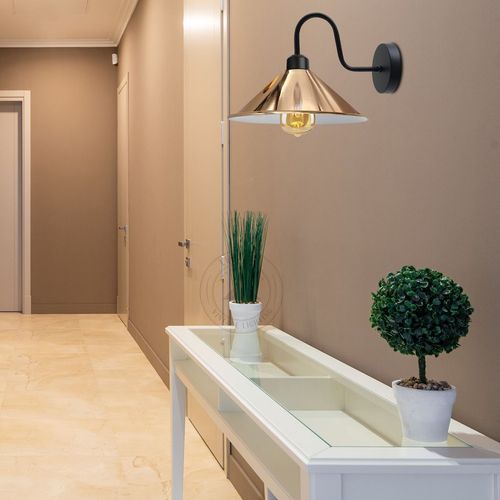 Rose Gold Wall Light Fixture,Black Wall Sconce E27 Base Socket Screw Type Wall Mounted Swan Neck Cone Shape Shade - Home Symphony