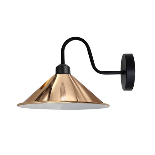 Rose Gold Wall Light Fixture,Black Wall Sconce E27 Base Socket Screw Type Wall Mounted Swan Neck Cone Shape Shade - Home Symphony