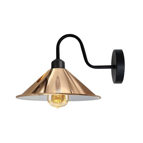 Rose Gold Wall Light Fixture,Black Wall Sconce E27 Base Socket Screw Type Wall Mounted Swan Neck Cone Shape Shade - Home Symphony