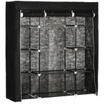 Fabric Wardrobe Portable Wardrobe with 10 Shelves 1 Hanging Rail Black - Wardrobe from Unbranded