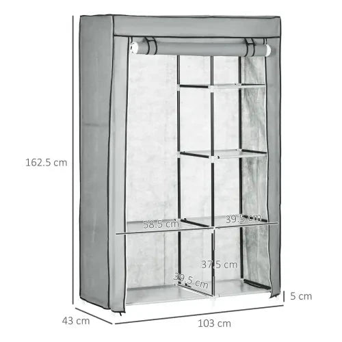 Fabric Wardrobe Portable Wardrobe with 6 Shelves 1 Hanging Rail Light Grey by Unbranded