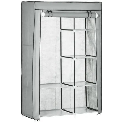 Fabric Wardrobe Portable Wardrobe with 6 Shelves 1 Hanging Rail Light Grey - Wardrobe from Unbranded