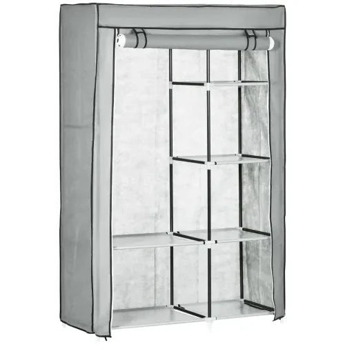 Fabric Wardrobe Portable Wardrobe with 6 Shelves 1 Hanging Rail Light Grey by Unbranded