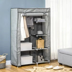 Fabric Wardrobe Portable Wardrobe with 6 Shelves 1 Hanging Rail Light Grey by Unbranded