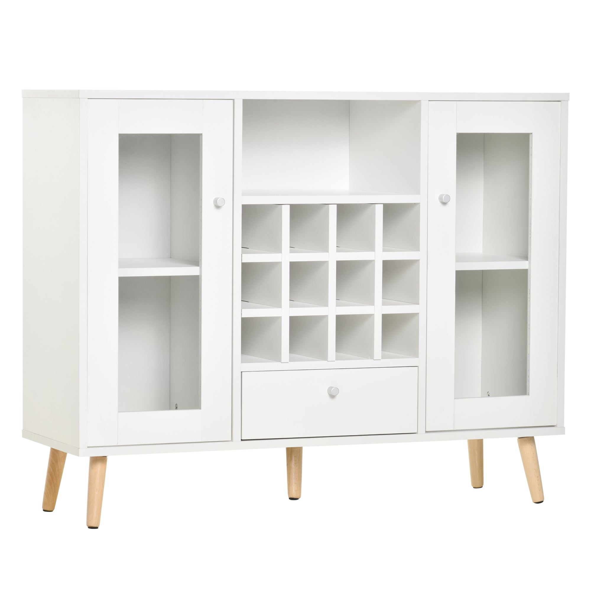 Sideboard Cabinet Kitchen Cupboard with Glass Doors, Drawer & Wine Rack - Wine Rack from Unbranded