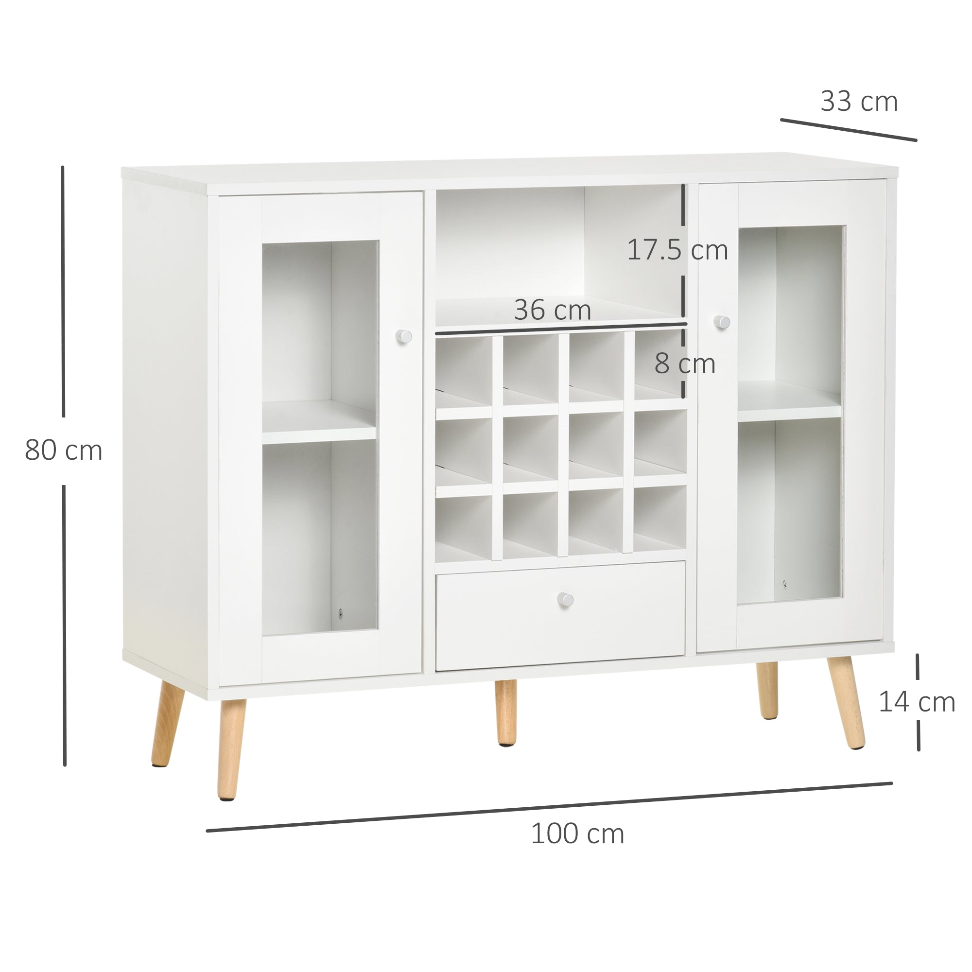Sideboard Cabinet Kitchen Cupboard with Glass Doors, Drawer & Wine Rack - Wine Rack from Unbranded