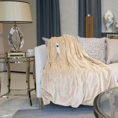Cozy up with the Neo Beige Electric Heated Throw Over Blanket Reversible, perfect for warmth and comfort.
