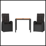 3 Piece Garden Dining Set Black Poly Rattan&Solid Wood Acacia - Home Symphony
