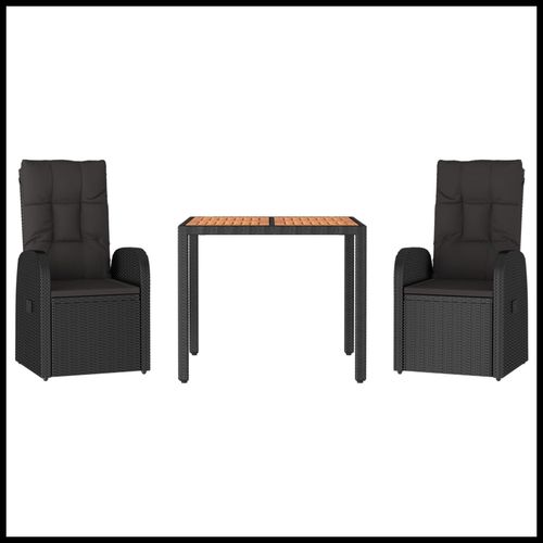 3 Piece Garden Dining Set Black Poly Rattan&Solid Wood Acacia - Home Symphony