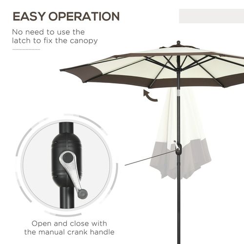 Outsunny 2.7m Garden Parasol Umbrella with 8 Metal Ribs, Tilt and Crank, Coffee - Home Symphony